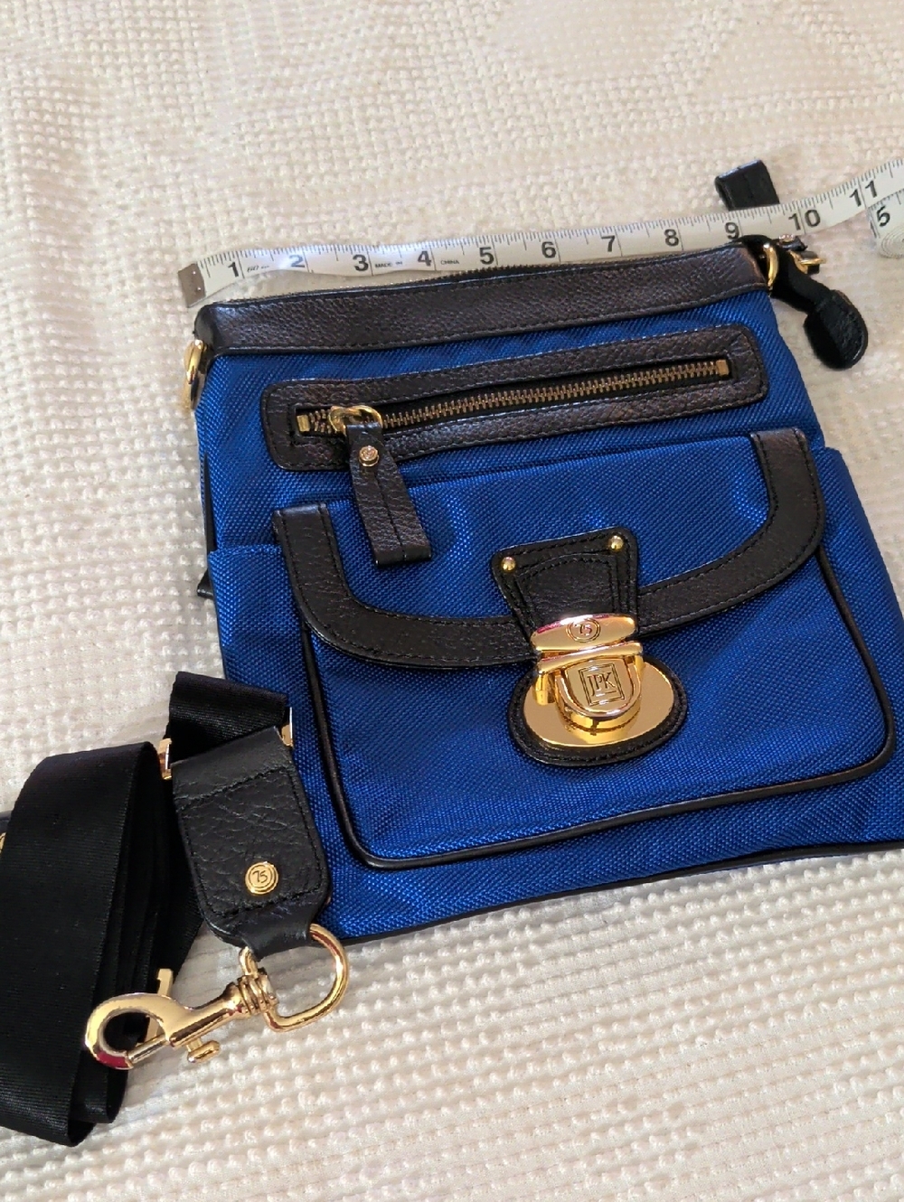 JFK Blue Crossbody Shoulder Bag with Gold Hardware